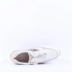 Women Marco Tozzi Magana Wedge Lacezip Trainer - White Gold Leopard