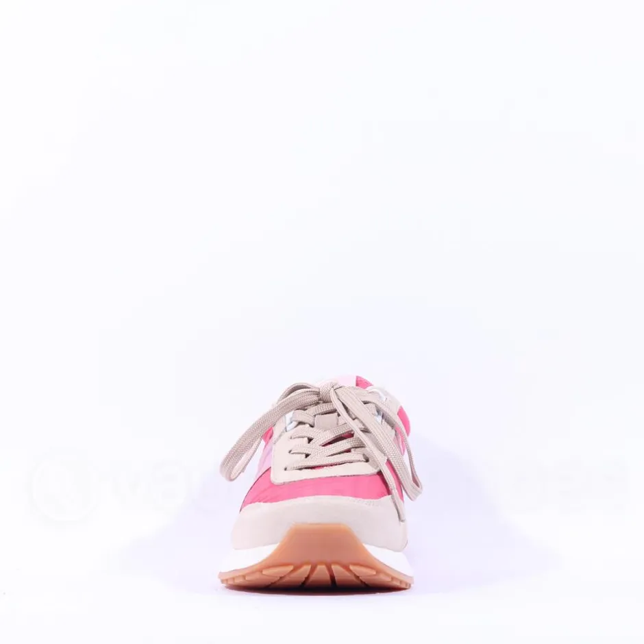 Women Ara Malibu Waffle Sole Nylon Trainer - Pink Combi