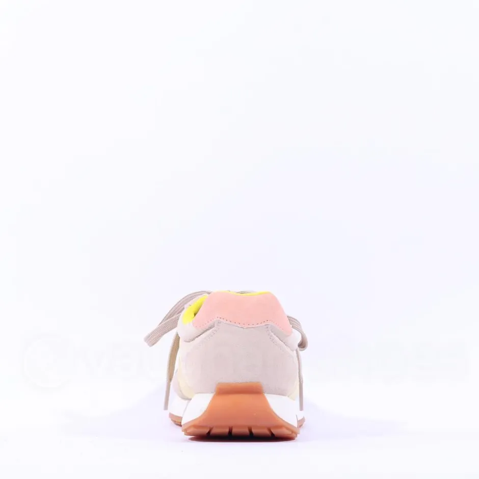 Women Ara Malibu Waffle Sole Nylon Trainer - Beige Yellow