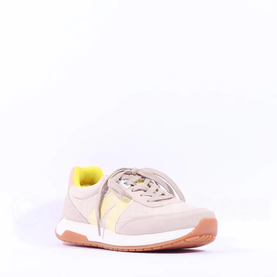 Women Ara Malibu Waffle Sole Nylon Trainer - Beige Yellow
