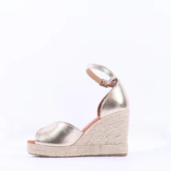 Women Wonders Manly Espadrille Peeptoe Wedge - Gold Metallic