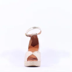 Women Wonders Manly Espadrille Peeptoe Wedge - Gold Metallic