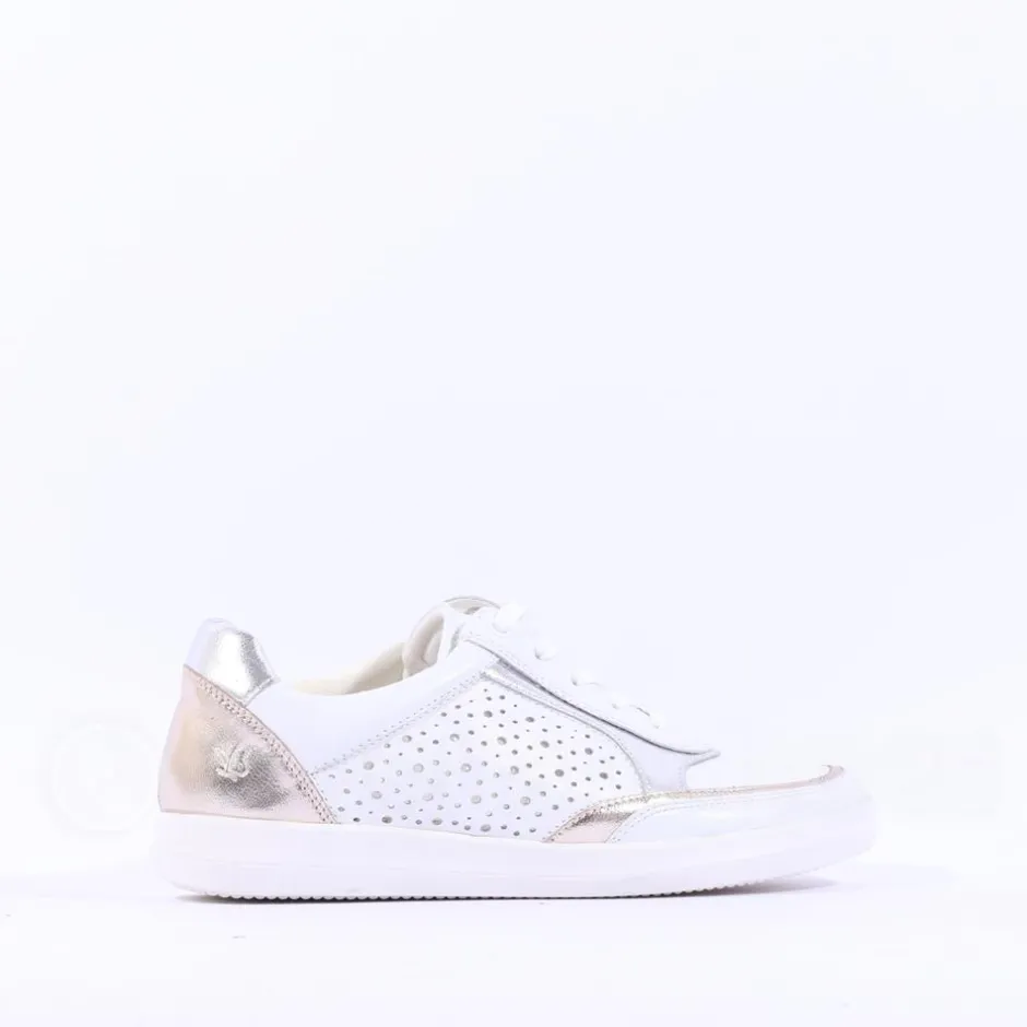 Women Caprice Manou Cut Out Laced Trainer - White Silver