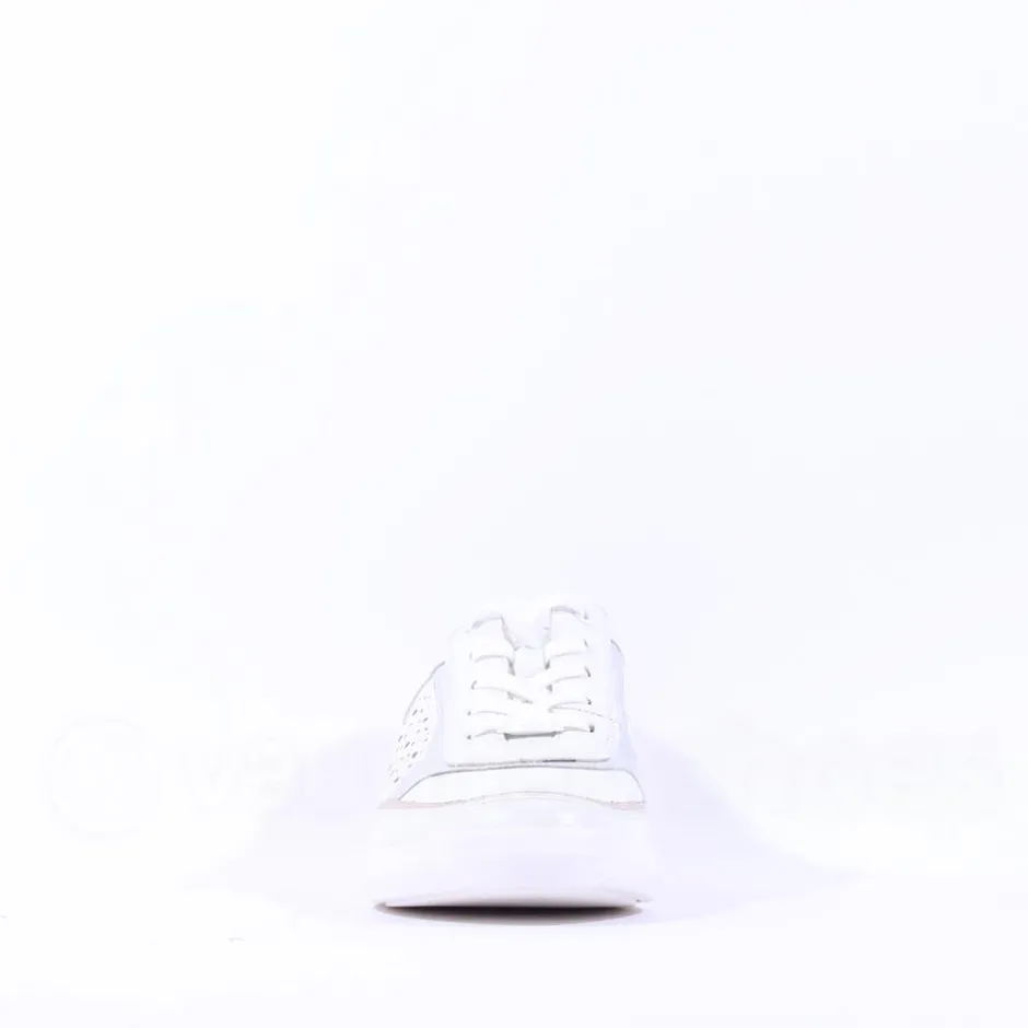 Women Caprice Manou Cut Out Laced Trainer - White Silver
