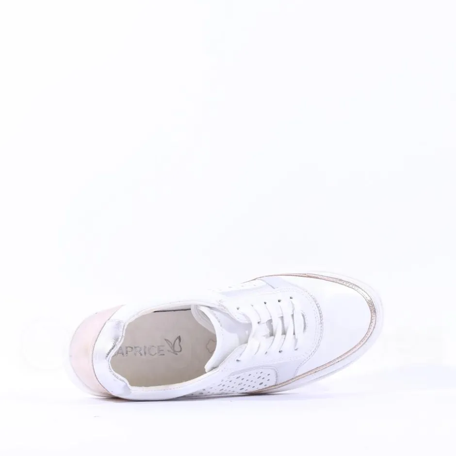 Women Caprice Manou Cut Out Laced Trainer - White Silver