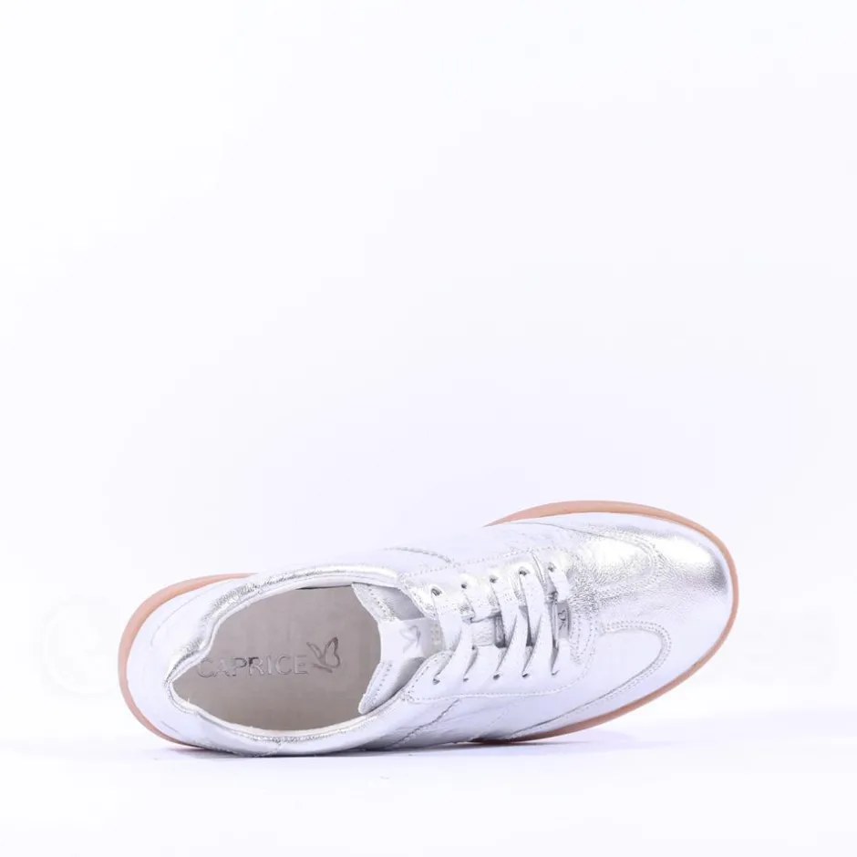 Women Caprice Manou Laced Gumsole Trainer - Silver Metallic