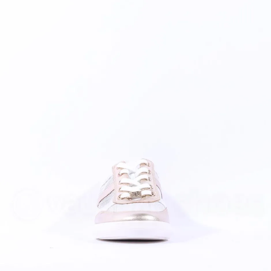 Women Caprice Manou Mesh Panel Lace Trainer - White Gold Leather