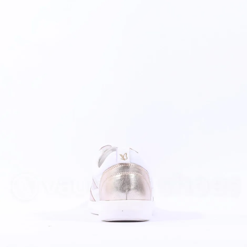 Women Caprice Manou Mesh Panel Lace Trainer - White Gold Leather