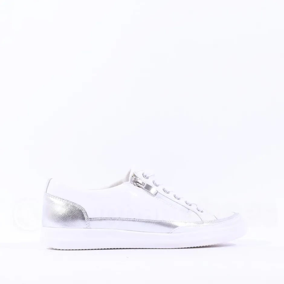 Women Caprice Manou Side Zip Lace Shoe - White Silver