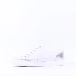 Women Caprice Manou Side Zip Lace Shoe - White Silver