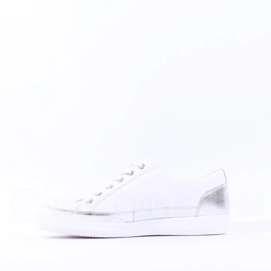 Women Caprice Manou Side Zip Lace Shoe - White Silver