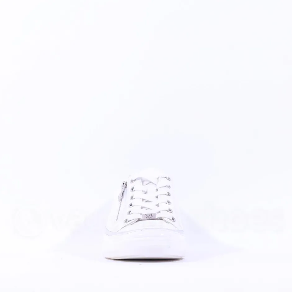 Women Caprice Manou Side Zip Lace Shoe - White Silver