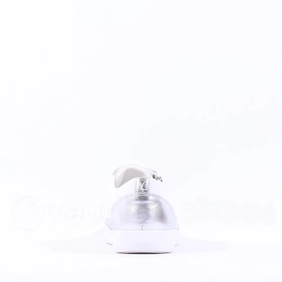Women Caprice Manou Side Zip Lace Shoe - White Silver