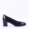 Women Tamaris Marva Block Heel Court Shoe - Black Leather