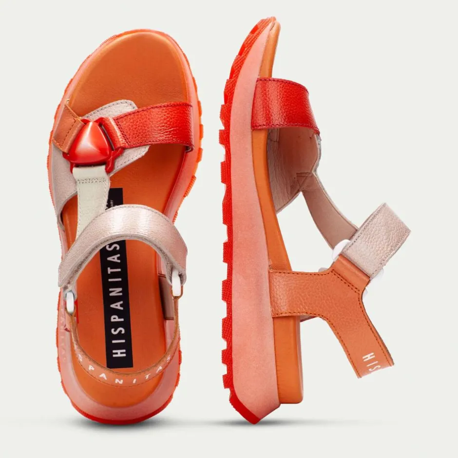 Women Hispanitas Maui Sporty T Bar Sandal - Coral