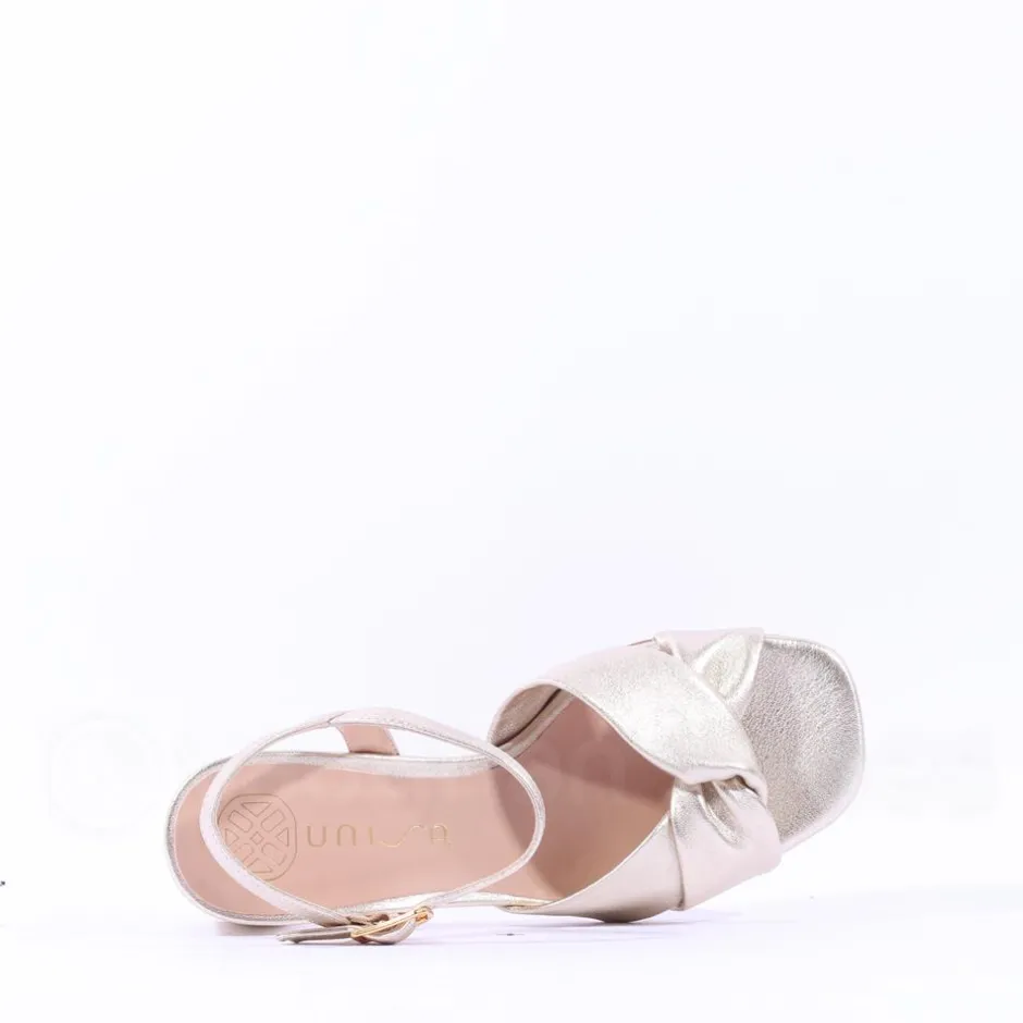Women Unisa Medway Block Heel Cross Sandal - Gold Leather