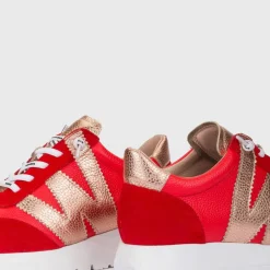 Women Wonders Meri 2 Tone Bungee Lace Trainer - Red Gold