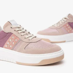 Women NeroGiardini Mesh Platform Laced Trainer - Pink Combi