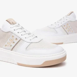 Women NeroGiardini Mesh Platform Laced Trainer - White Gold