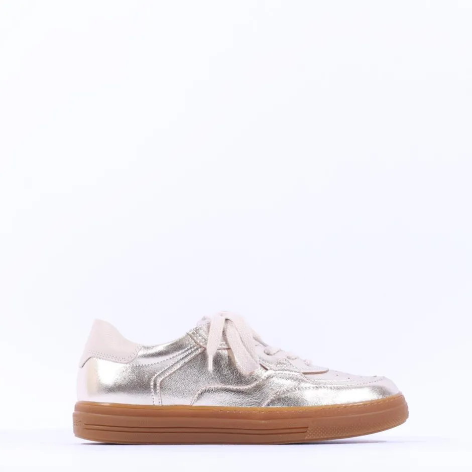 Women Paul Green Metallic Gumsole Trainer - Gold Leather