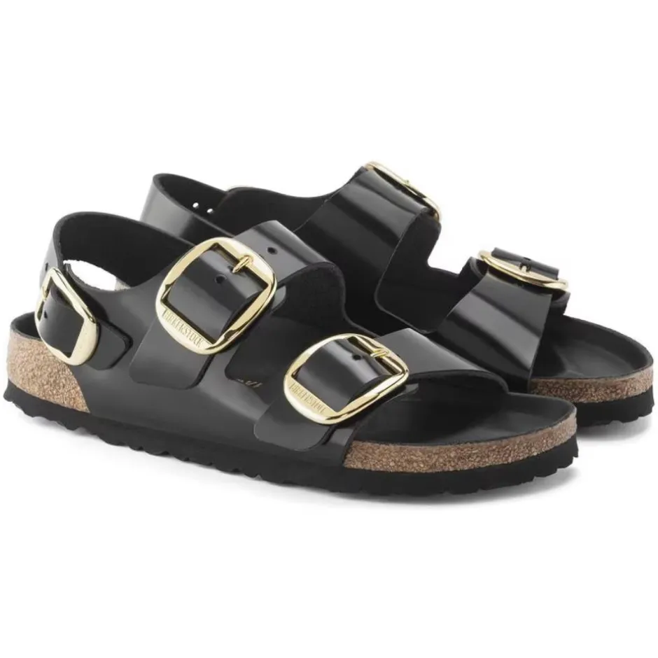 Women Birkenstock Milano Big Buckle High Shine - High Shine Black