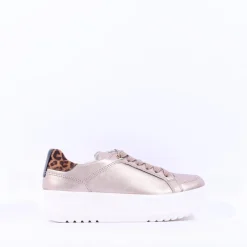 Women Ara Monaco Internal Zip Platform Trainer - Metallic Leopard