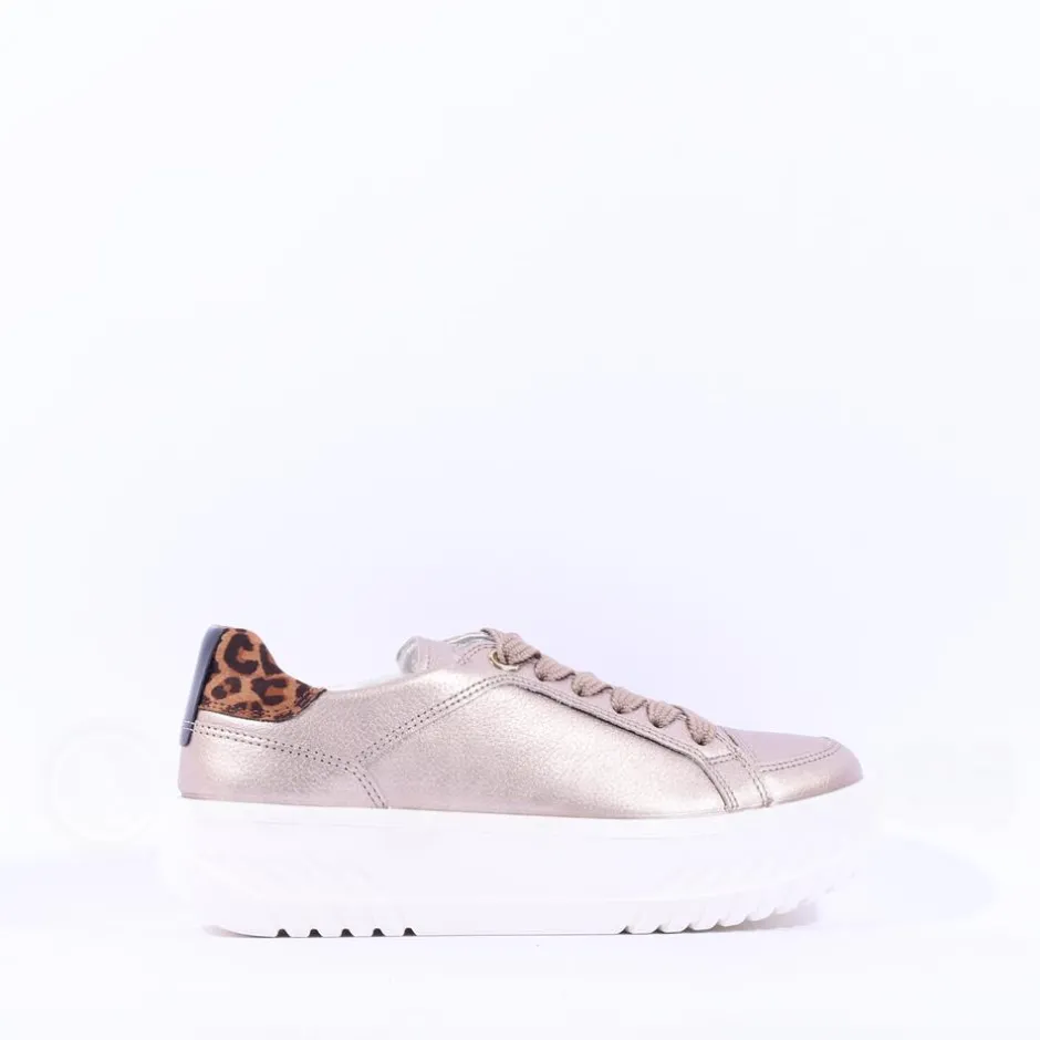 Women Ara Monaco Internal Zip Platform Trainer - Metallic Leopard