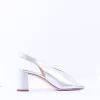 Women Unisa Mondy Block Heel Slingback Peeptoe - Silver Leather