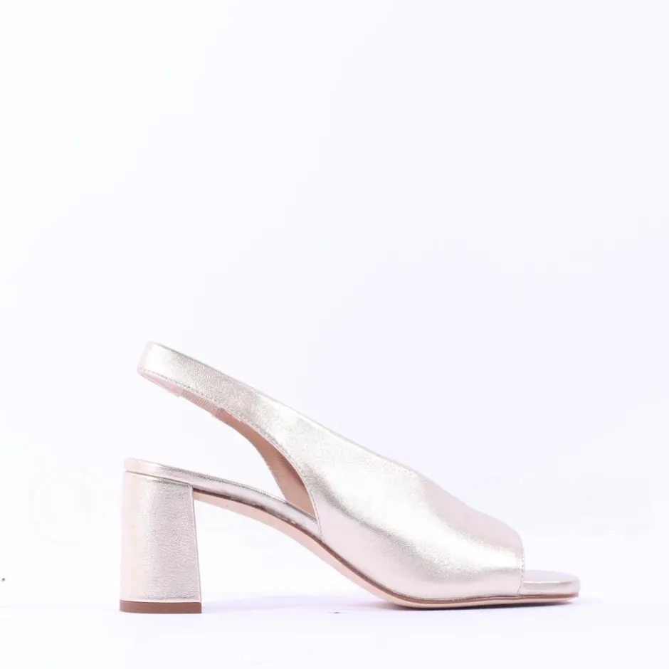 Women Unisa Mondy Block Heel Slingback Peeptoe - Gold Leather