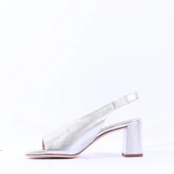 Women Unisa Mondy Block Heel Slingback Peeptoe - Silver Leather