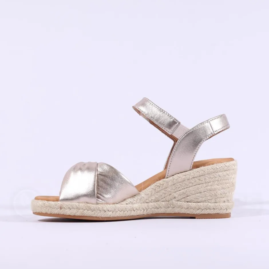 Women Gabor Moon Cross Espadrille Wedge Sandal - Gold Leather
