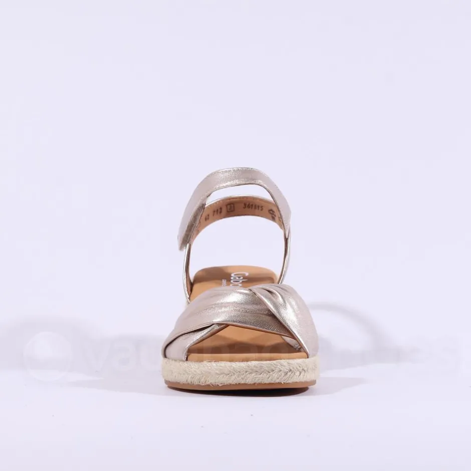 Women Gabor Moon Cross Espadrille Wedge Sandal - Gold Leather