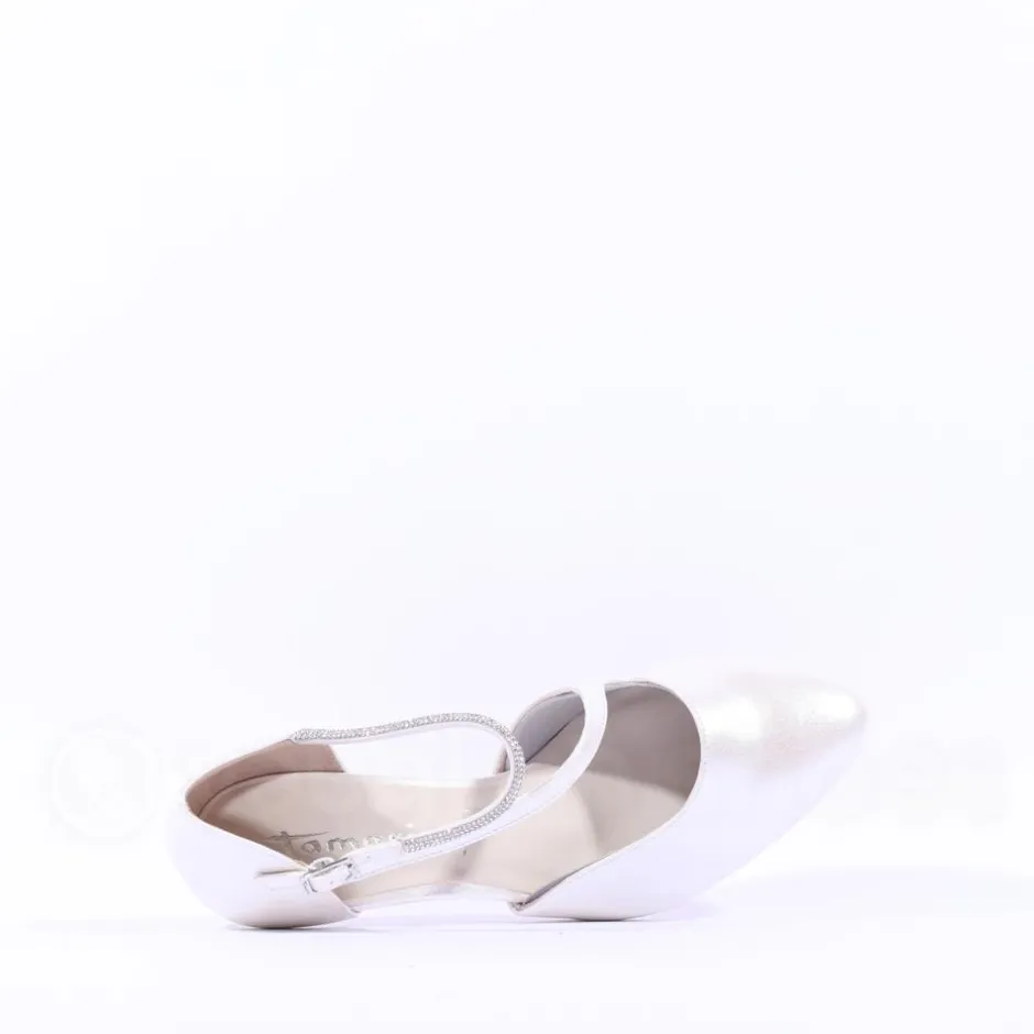 Women Tamaris Nea Glitter Strap Mid Heel - Pearl
