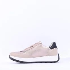Women Ara New York Side Zip Laced Trainer - Beige Black