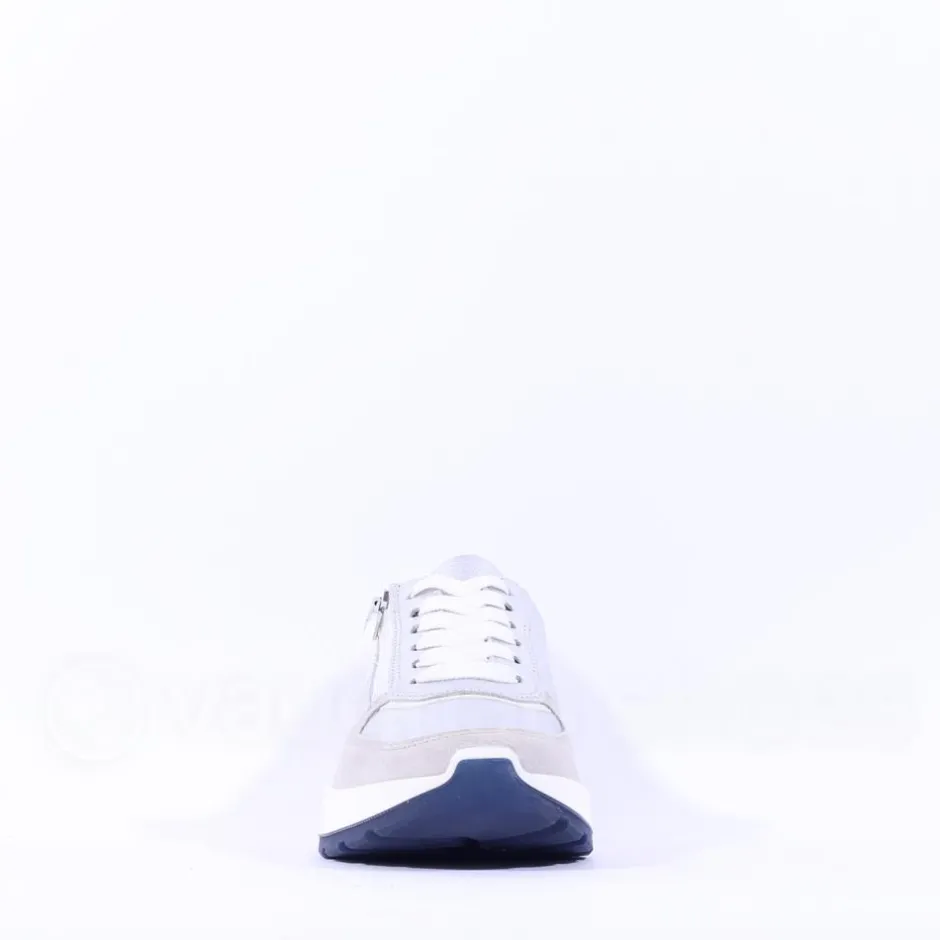 Women Ara New York Side Zip Laced Trainer - White Silver