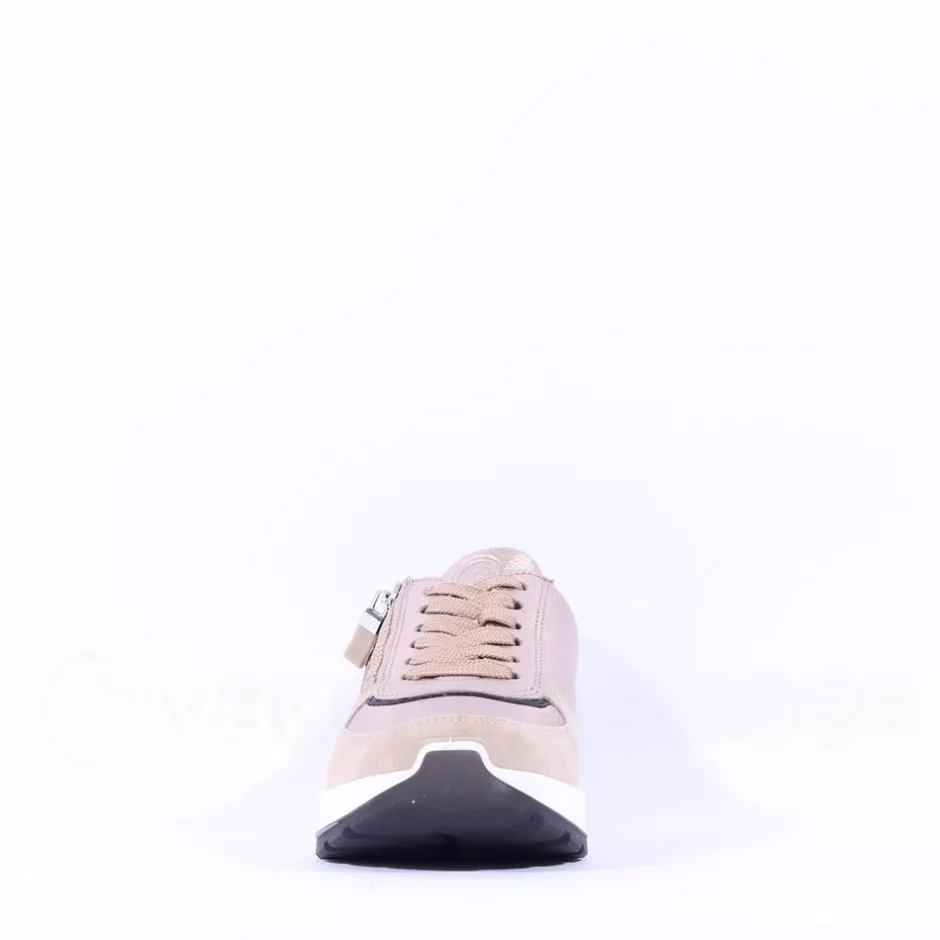 Women Ara New York Side Zip Laced Trainer - Beige Black