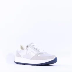 Women Ara New York Side Zip Laced Trainer - White Silver