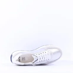 Women Ara New York Side Zip Laced Trainer - White Silver