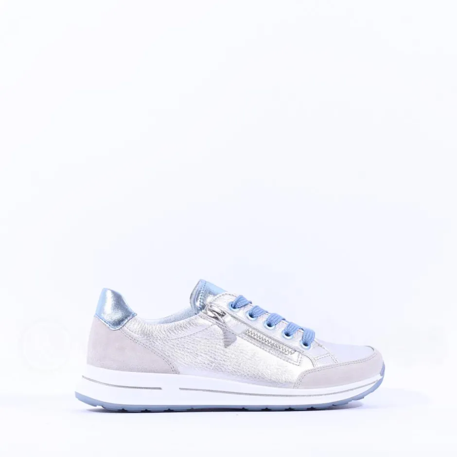 Women Ara Osaka Comfort Laced Trainer Side Zip - Silver Ice