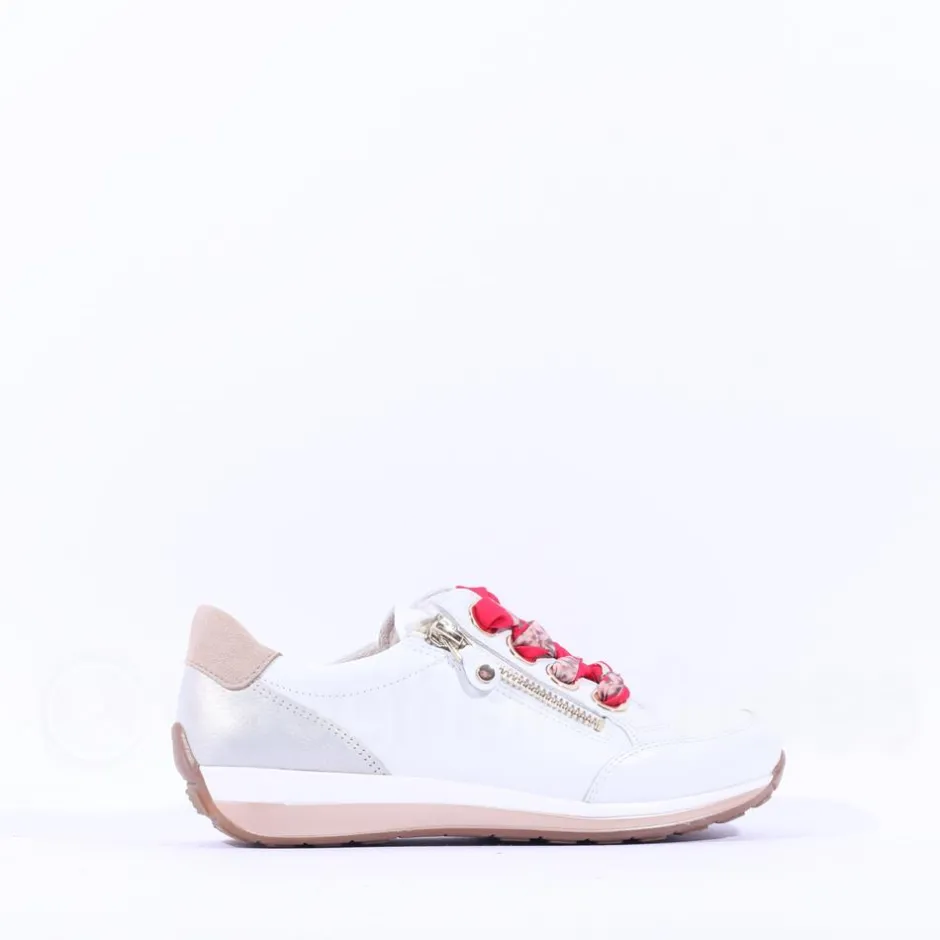 Women Ara Osaka Comfort Laced Trainer Side Zip - White Combi