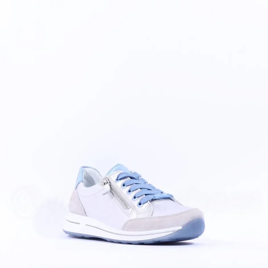 Women Ara Osaka Comfort Laced Trainer Side Zip - Silver Ice