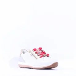 Women Ara Osaka Comfort Laced Trainer Side Zip - White Combi