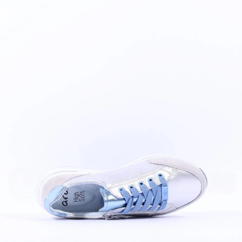 Women Ara Osaka Comfort Laced Trainer Side Zip - Silver Ice