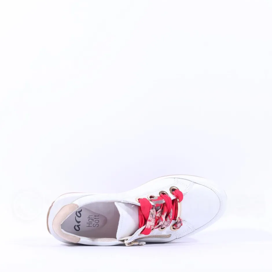 Women Ara Osaka Comfort Laced Trainer Side Zip - White Combi
