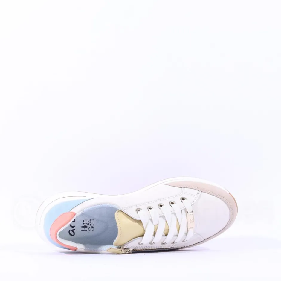 Women Ara Osaka Comfort Laced Trainer Side Zip - Pastel Multi