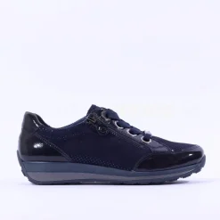 Women Ara Osaka Side Zip Ribbon Lace Trainer - Navy Shimmer