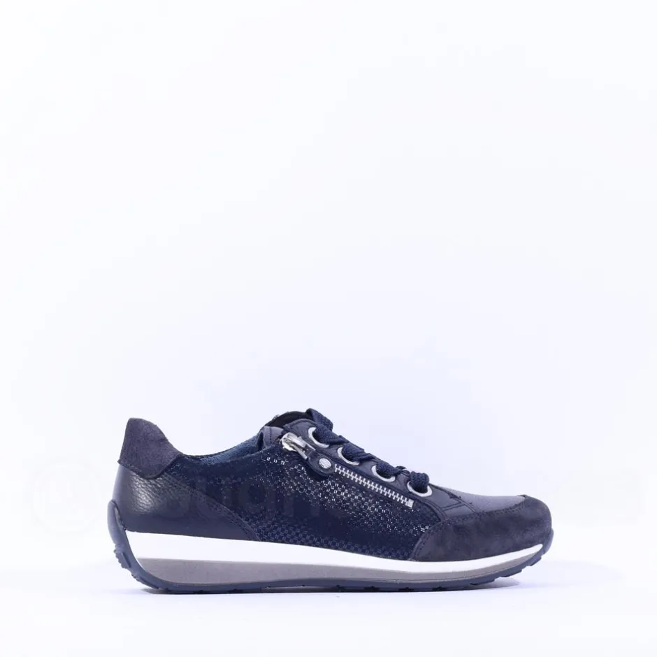 Women Ara Osaka Side Zip Ribbon Lace Trainer - Navy White