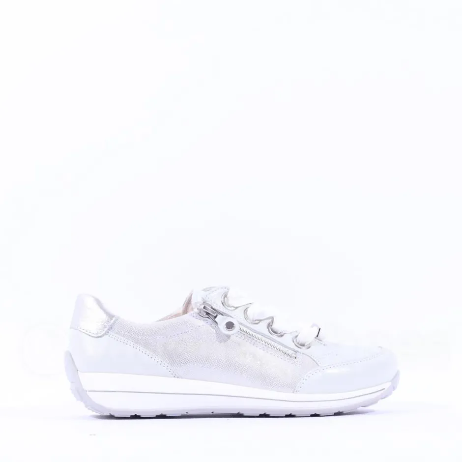 Women Ara Osaka Side Zip Ribbon Lace Trainer - White Silver
