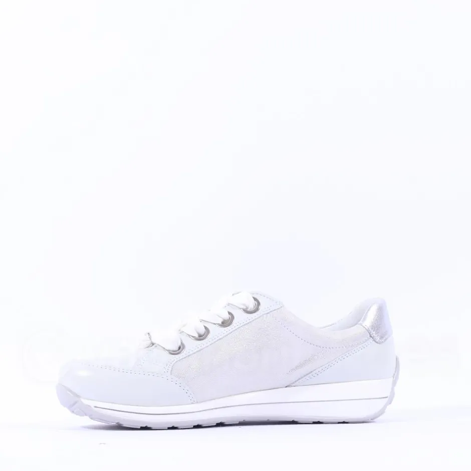 Women Ara Osaka Side Zip Ribbon Lace Trainer - White Silver