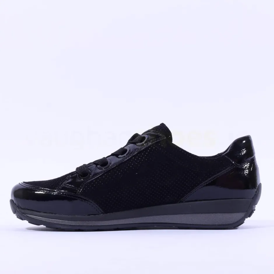 Women Ara Osaka Side Zip Ribbon Lace Trainer - Black Shimmer